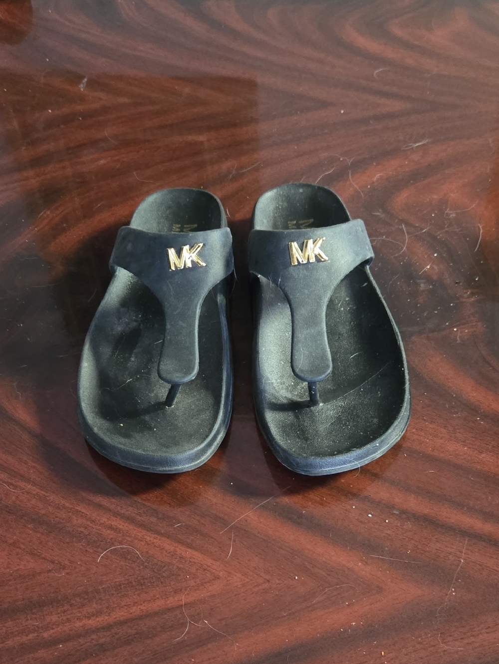 3 For $40 Michael Kors Black Thong Sandals with Gold MK Logo
